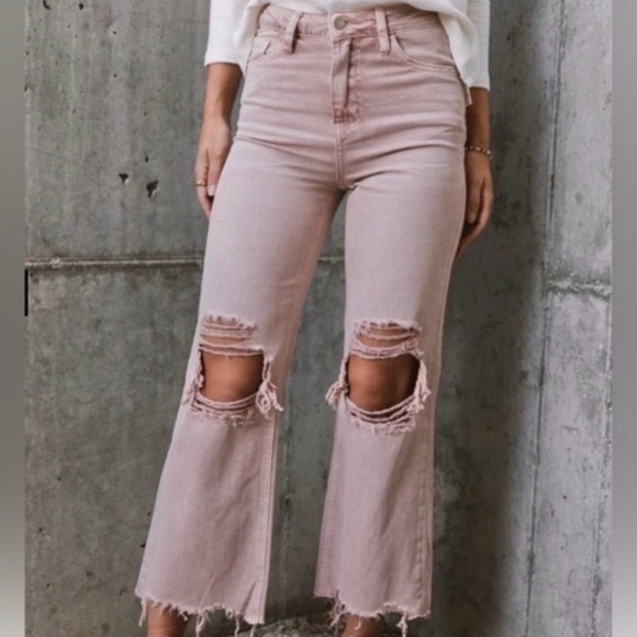 Vervet "Cherry Blossom" high-rise, distressed crop flare jeans - Picture 1 of 6